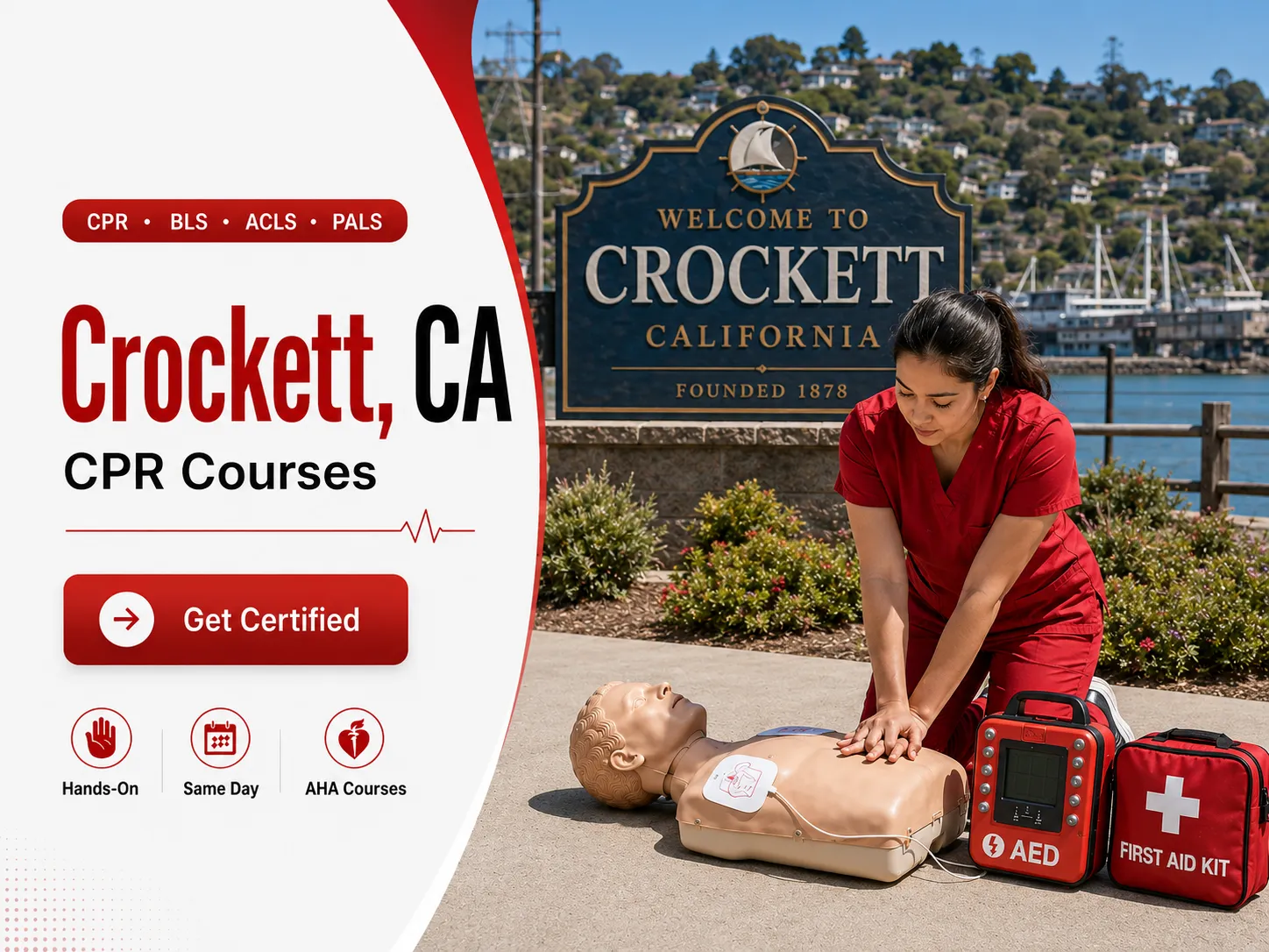 AED demonstration during CPR class in Crockett, CA