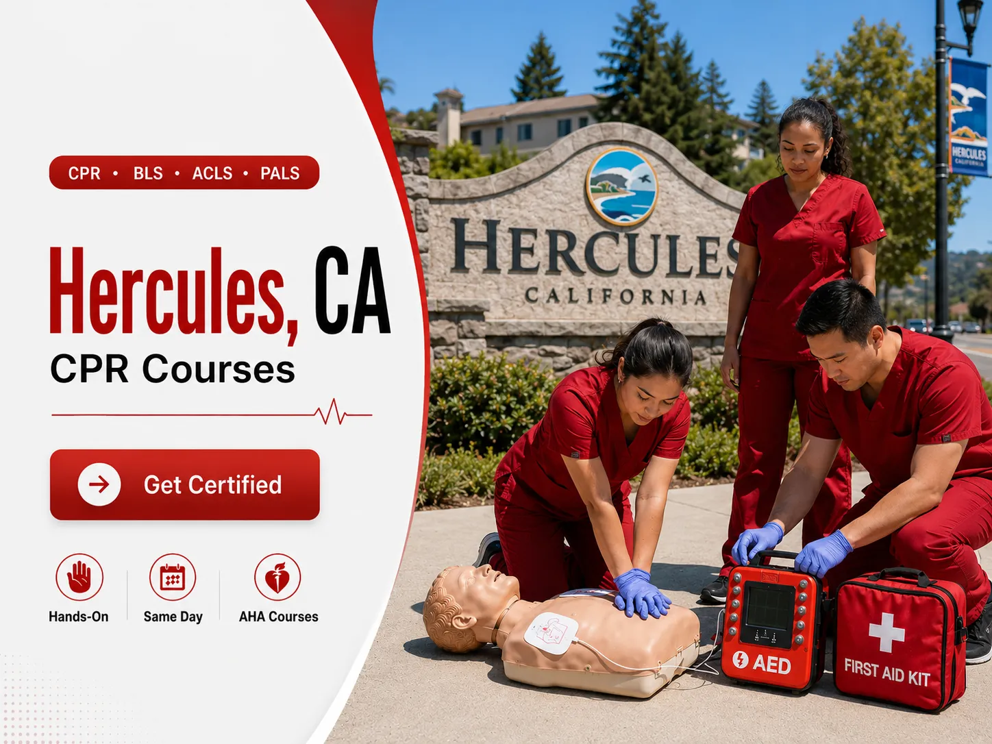 CPR mannequin practice during BLS certification class in Hercules, CA