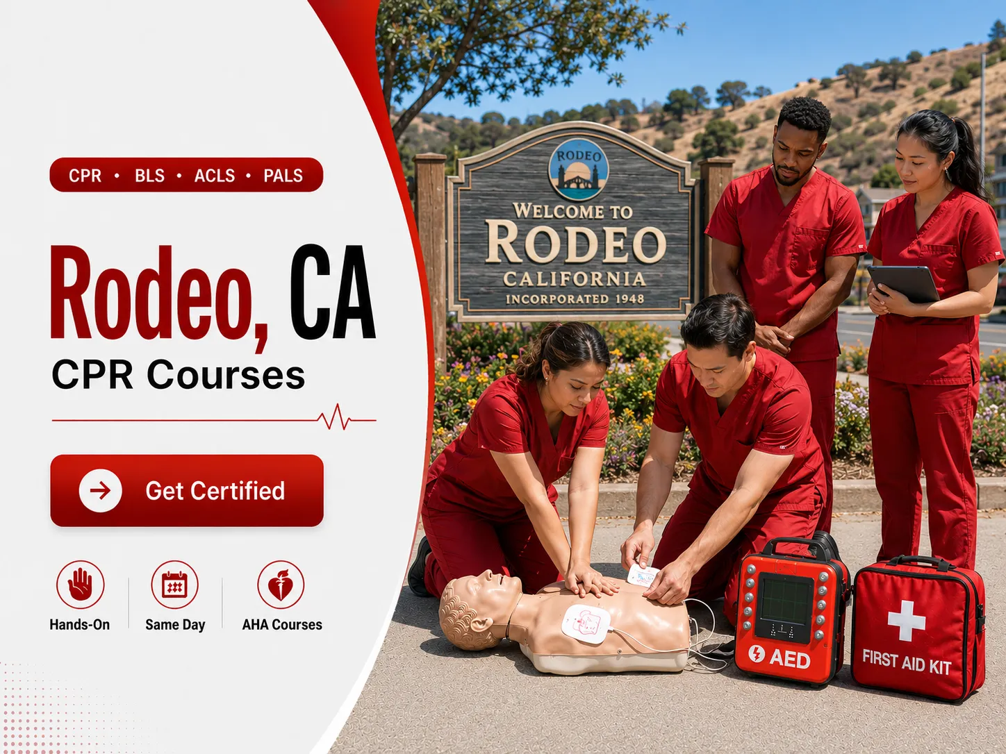 Nurses and EMTs in ACLS certification class in Rodeo, CA